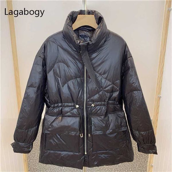 

lagabogy winter coat women 90%white duck down parka female lightweight batwing long sleeve puffer jacket loose warm outwear 211216, Black