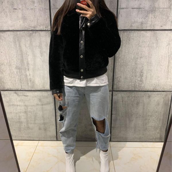 

women's leather & faux ladies suede jacket women real, Black