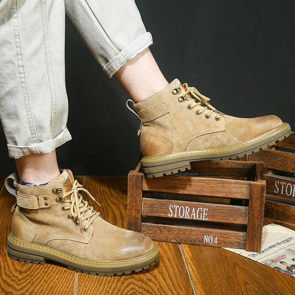 

spring and autumn martin boots men's fashion work clothes versatile high leather british desert army, Black