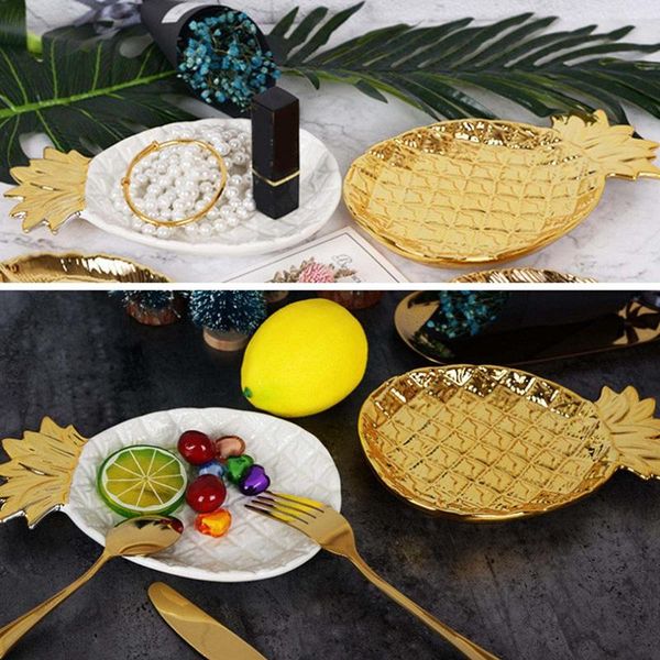 

dishes & plates golden pineapple tray ceramic pineapple-shaped storage jewelry pastry dessert fruit plate trays decorative