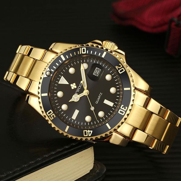

wristwatches wwoor watches mens 2021 luxury gold black quartz diving watch man brand sports waterproof date wrist men reloj hombre, Slivery;brown