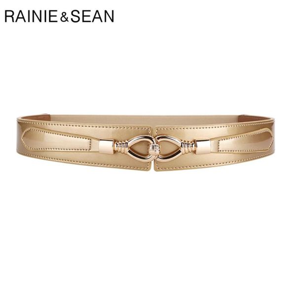 

belts rainie sean women belt patent leather elastic waist genuine gold black silver ladies stretch accessories, Black;brown
