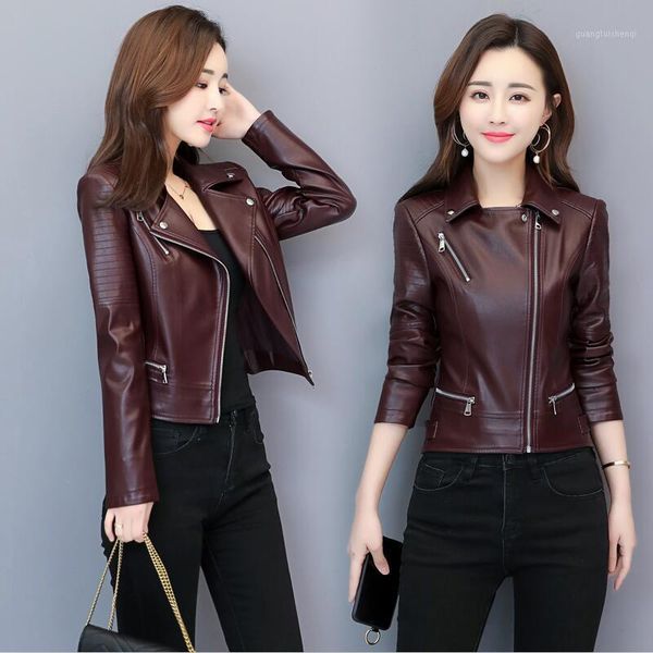 

women's leather & faux plus size motorcycle jacket women clothes 2021 clothing short slim jackets female coat black