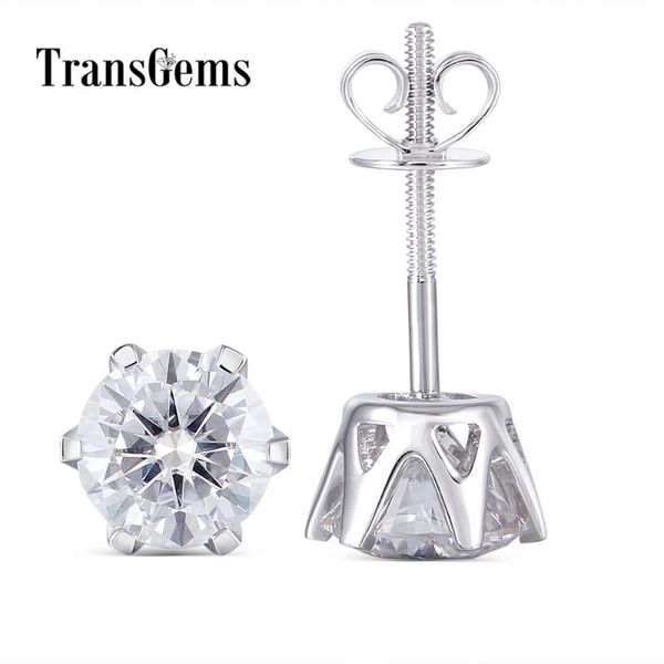 

stud transgems solid 14k 585 white gold 2ctw 6.5mm f color moissanite earrings for women birthday gift screw back, Golden;silver