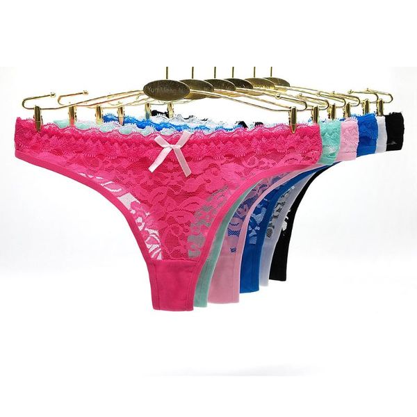 

women's panties boyswe 5 pcs/lots g-string nylon lace g string thong  l xl 87390, Black;pink