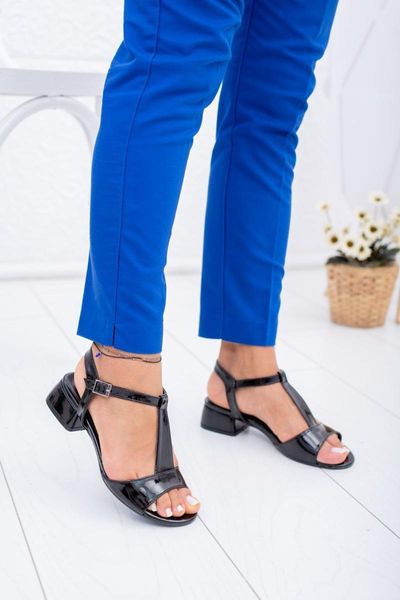 

sandals women's black single band post patent leather shoes