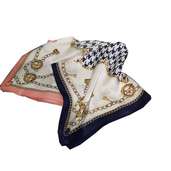 

scarves silk small square wrap printed bracelet scarf party decoration fashion high-end present customized female 53*53cm, Blue;gray