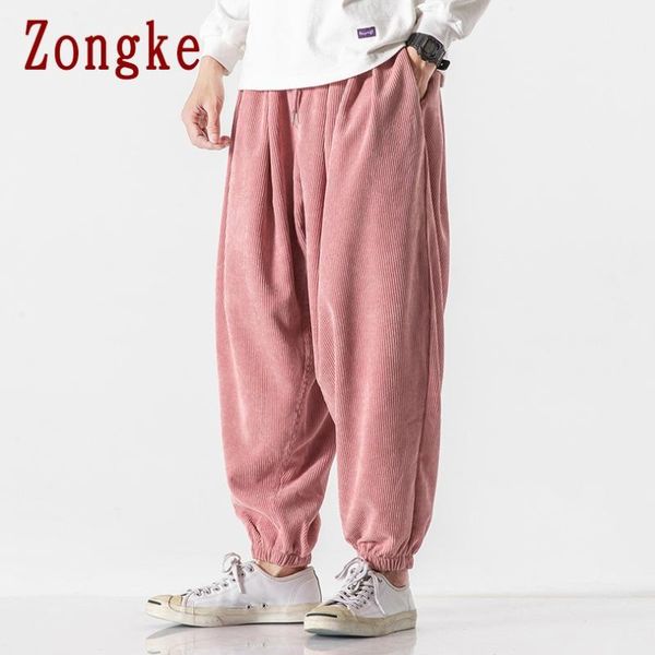 

men's pants zongke corduroy mens hip hop harem men clothing trousers jogger harajuku sweatpants 2021 m-5xl, Black