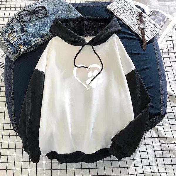 

women's hoodies & sweatshirts heart print fleece thicken women autumn pullover oversized kawaii cute hip hop tracksuit sudaderas mujer, Black