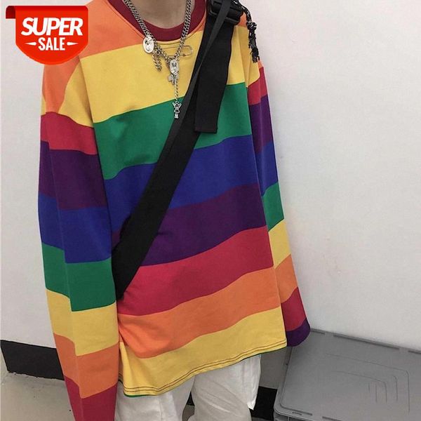 

2020 chic rainbow striped printed loose t-shirts women autumn fashion loose tee oversized -4xl wdc5898 #sz1v, White