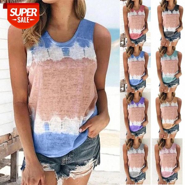 

Dye Tie Gradient Printed T-shirt Casual O Neck Sleeveless Tshirt Vests Ladies Loose tshirt Oversized Tees WDC4973 #fK63, White