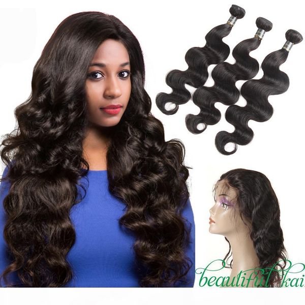 

360 lace frontal with bundles malaysian virgin body wave hair weaves frontal and bundles human hair weave 3 bundles with frontal closure, Black;brown