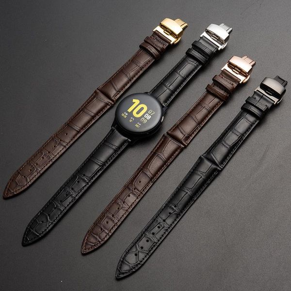 

watch bands leather 12-24mm cowhide strap butterfly double snap unisex, Black;brown