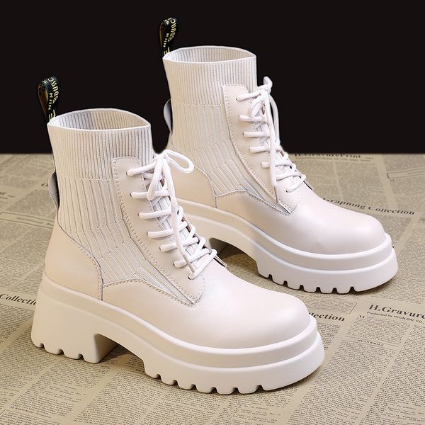 

boots children 2021 autumn british style thick soled martin small korean thin lace up elastic short boots, Black