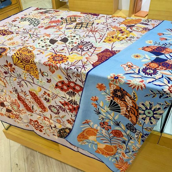 

scarves flowers fan ab sided thickened warm shawl digital printing process 50% cashmere + silk scarf muffler by hand ksr12, Blue;gray