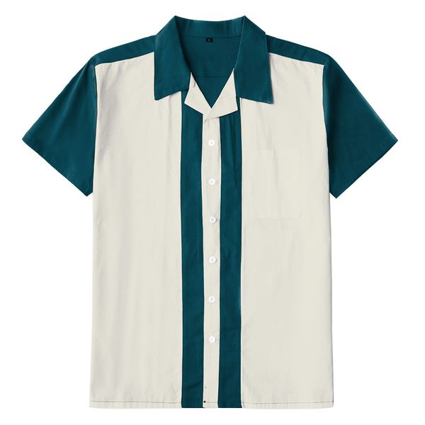 

2021 new vintage western punk shirts men retro 1950s rockabilly casual short sleeve patchwork rolling rock shirt mens us size 337n, White;black