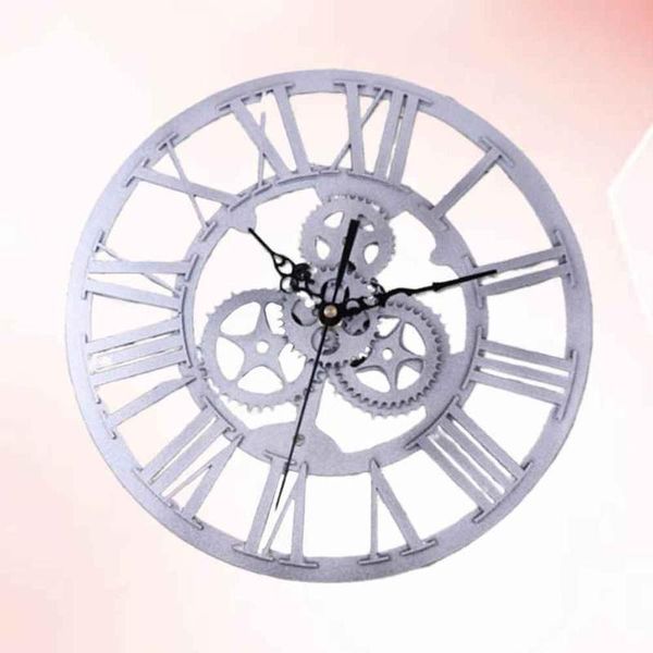 

wall clocks 1pc retro gear clock decorative industrial style clock(silver)