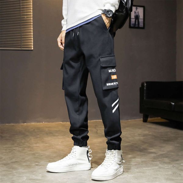 

autumn casual pants pocket overalls high street, Black