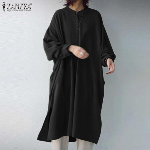 

women's blouses & shirts oversized blouse zanzea women casual long sleeve split hem solid shirt spring female buttons down cardigan loo, White