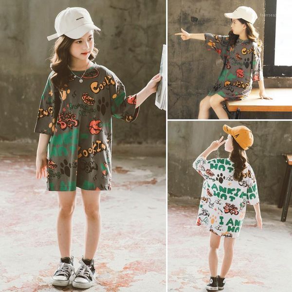 

girl's dresses girl girls short sleeve summer clothes baby loose casual tshirt kid fashion korean t-shirt dress1, Red;yellow
