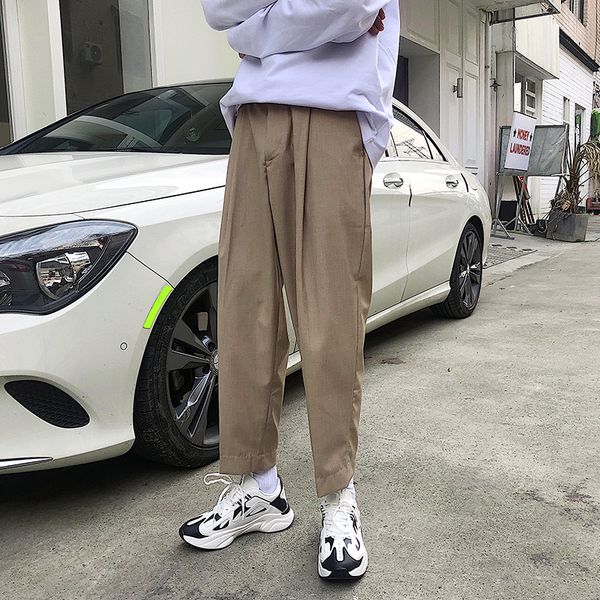 

2021 new summer men's pure black/khaki color wide leg leisure straight loose casual pants western-style trousers size m-2xl rss5