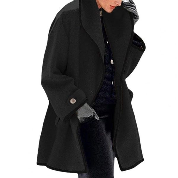 

women's jackets women trench coat cardigan turn-down collar woolen oversized outwear single button jacket for daily wear, Black;brown