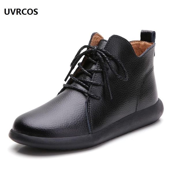 

boots winter big yards female leather flat pile short, Black