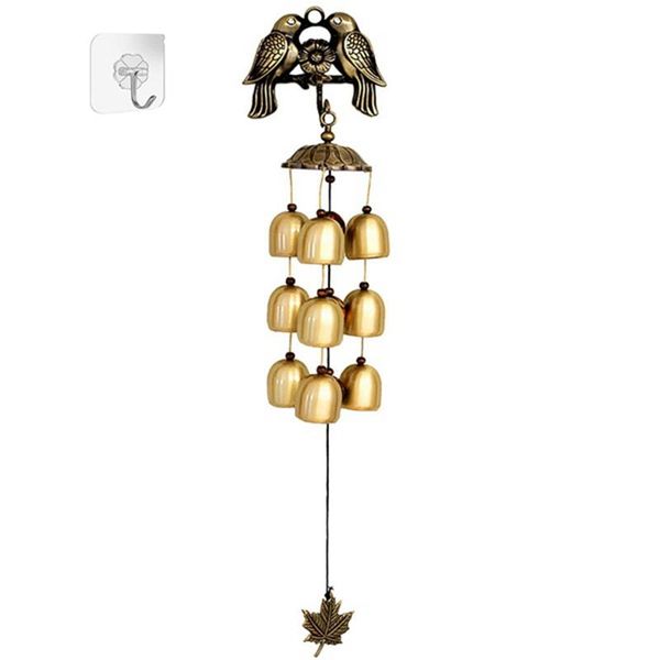 

couple bird bell chimes, wind chimes with blessings, suitable for outdoor home and garden decoration, bronze(1 pcs)
