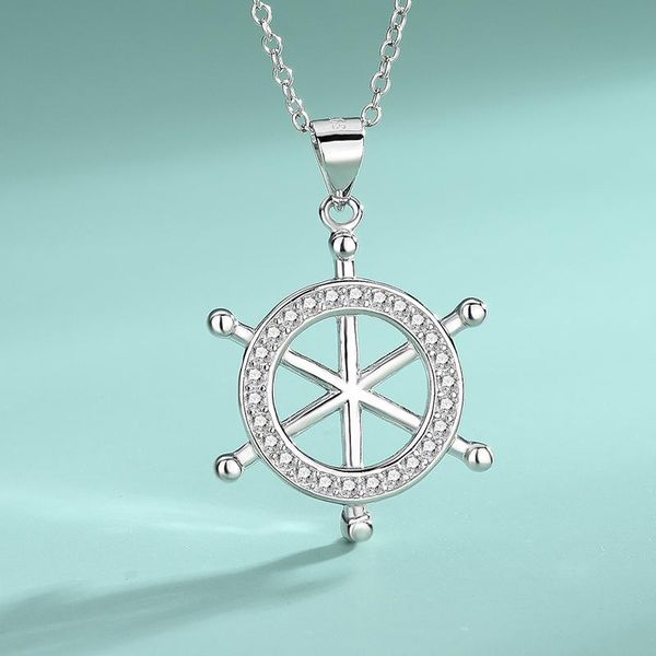 

chains s925 sterling silver micro inlay the rudder necklace simplicity compass sign fashion jewelry pendant clavicle chain