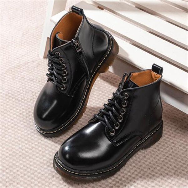 

new children genuine leather boys girls casual spring/autumn ankle boots baby toddler shoes kids student motorcycle boots 03, Black;grey