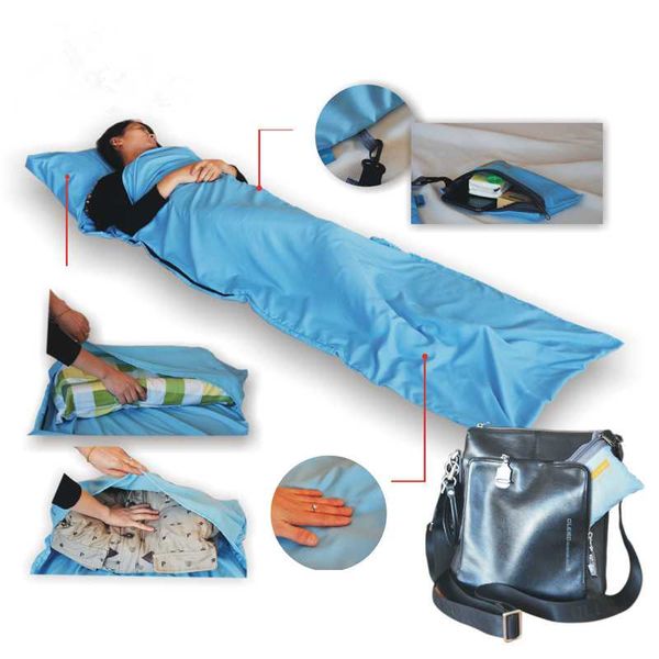 

sleeping bags outdoor portable camping liner single bag polyester pongee lightweight hiking travel folding sleep with pillowcase