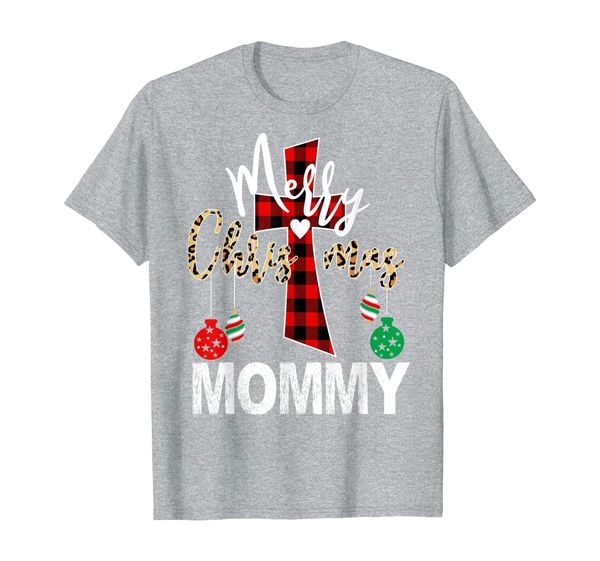 

merry xmas mommy god cross christian red plaid leopard t-shirt, White;black
