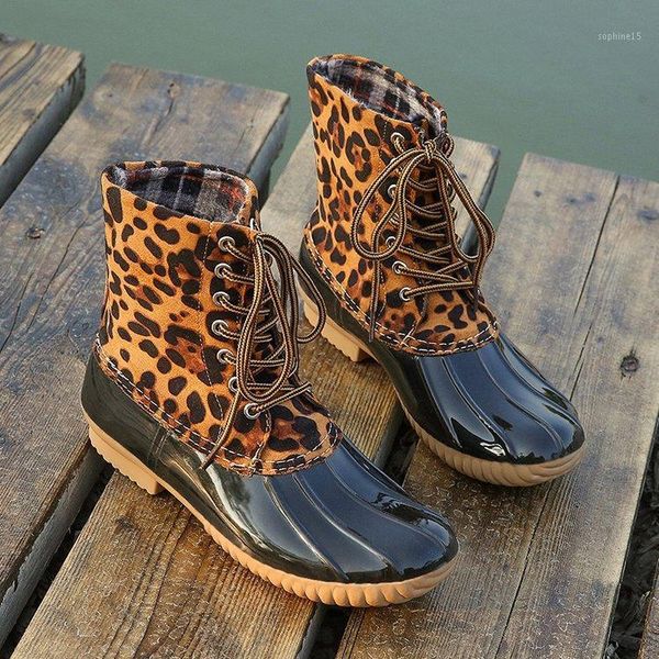 

boots 2021 women's casual leopard print round head rubber korean version of the front lace large size 35-43 lady's snow boot1, Black