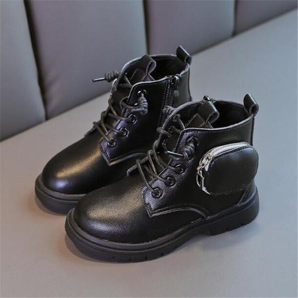 

boots girls 2021 winter autumn little princess single british style fashion children pockets short, Black;grey