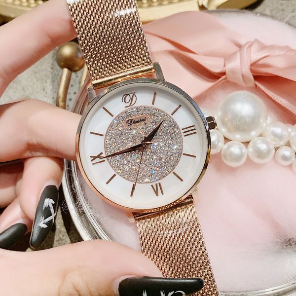 

timini net chain stars full of diamonds magnet stone with women's d roman scale atmospheric watch female, Slivery;brown
