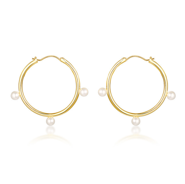 

hoop & huggie kurshuni 45mm large earrings with pearls surrounded for women gold color brass 2021 fashion jewelry gifts, Golden;silver