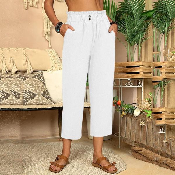 

women's leggings white linen pants for women fashion tightness capris trousers pocket casual jogging bandage plus size pantalon pour fe, Black