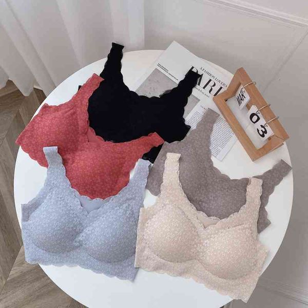 

2022 high end lace latex hyaluronic acid underwear traceless steel ring vest comfortable upper collection bra, Red;black