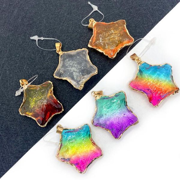 

charms natural stone pendant necklace colorful crystal five-pointed star watanabe diy handmade accessories jewelry charm, Bronze;silver