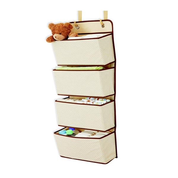 

storage bags 4 layers non-woven wall door closet hanging bag clothes organizer over for bedroom bathroom kitchen (beige)
