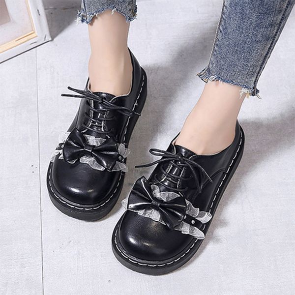 Scarpe Lolita Lace Bowtie Women Oxford Shoes Lace Up Punta tonda Scarpe casual 2020 Primavera Autunno Retor Platform Girls 8580N