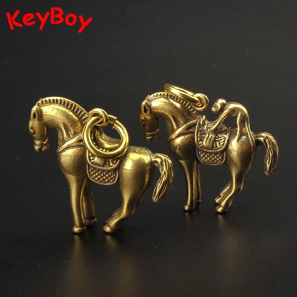 

keychains handmade copper horse keychain pendants hanging jewelry brass lucky monkey riding vintage key chain rings pendant keyring, Silver