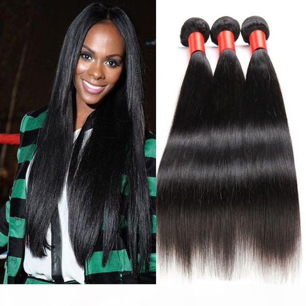 

7a peruvian human hair weave unprocessed virgin hair extension 4 bundles same mix length straight hair weft dhl ing, Black