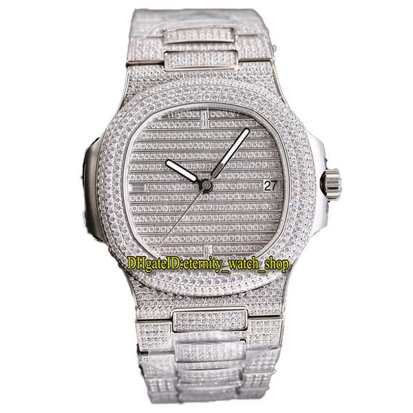 

2022 twf paved diamonds 5719 324sc 324cs automatic mens watch fully iced out diamond bezel stick markers 904l stainless bracelet 5711 super, Slivery;brown