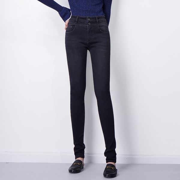 

winter women's plush warm double waist buckle high slim elastic, Blue