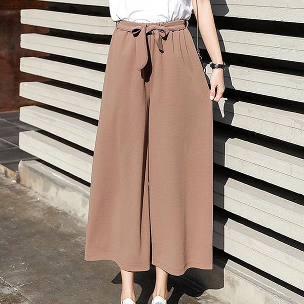 

women's pants & capris 2021 women casual loose wide leg pant womens elegant fashion preppy style trousers female pure color females pal, Black;white