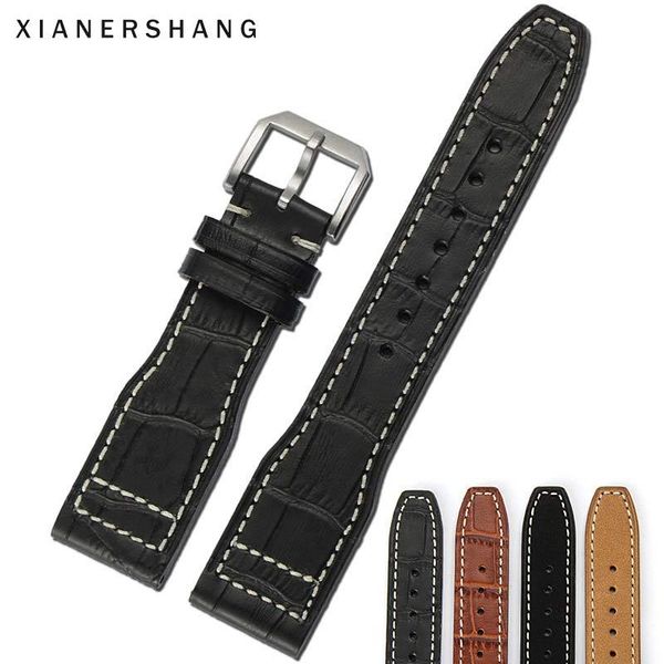 

watch bands brand accessories 22mm band genuine leather strap matte pin buckle crocodile pattern cowhide for iwcwatch, Black;brown
