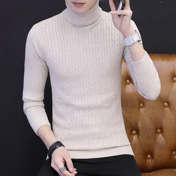 

men's sweaters fashion elasticity slim warm soft sweater , youngster high neck tight skin twist knit male xs-xxl, White;black