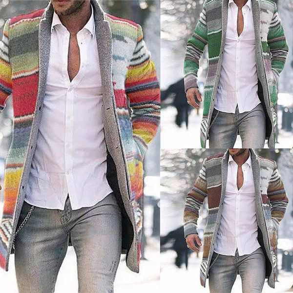 

explosive spring 2021 coats mid-length cardigan sweater printed windbreaker long-sleeved jacket men, Tan;black