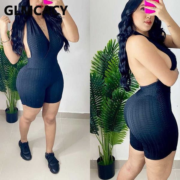

women halter plunge v-neck backless bodycon romper 210702, Black;white